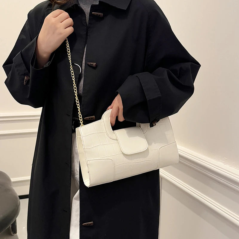 Luxury Clutch Bag Retro Women's Bag Stone Pattern PU Leather Crossbody Bag Female Flap Handbag Shoulder Bag Simple Sac A Main