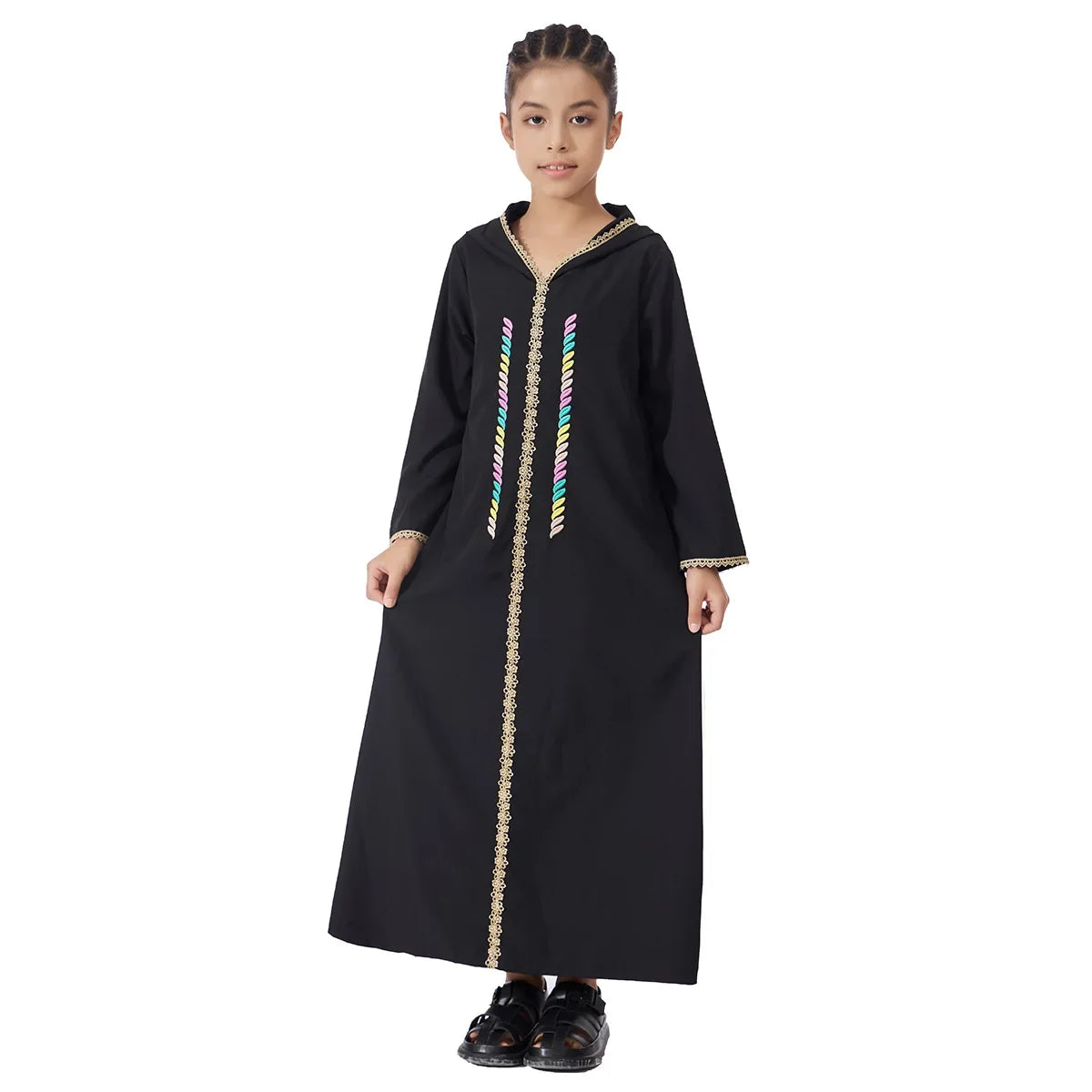 Muslim Girls Hooded Dress Eid Djellaba Ramadan Islam Clothing Turkey Kaftan Saudi Arab Robe Jalabiya Prayer Garment Caftan Gown