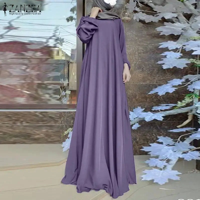 2025 ZANZEA Fashion Muslim Dress Women Tukey Abaya Robe Long Sleeve Maxi Sundress Vestido Dubai Kaftan Islamic Clothing Oversize