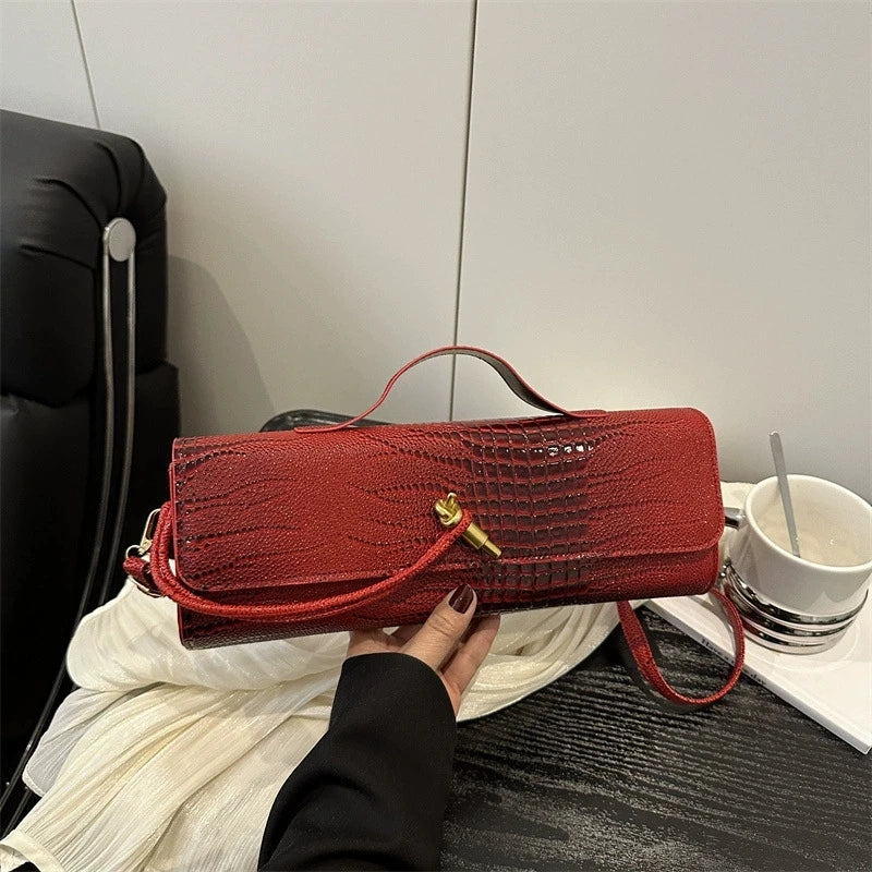 Luxury Design Top-Handle Bag For Women Evening Handbag Long Purse, Crocodile Pattern Crossbody Shoulder Bags Fashionable Outfits