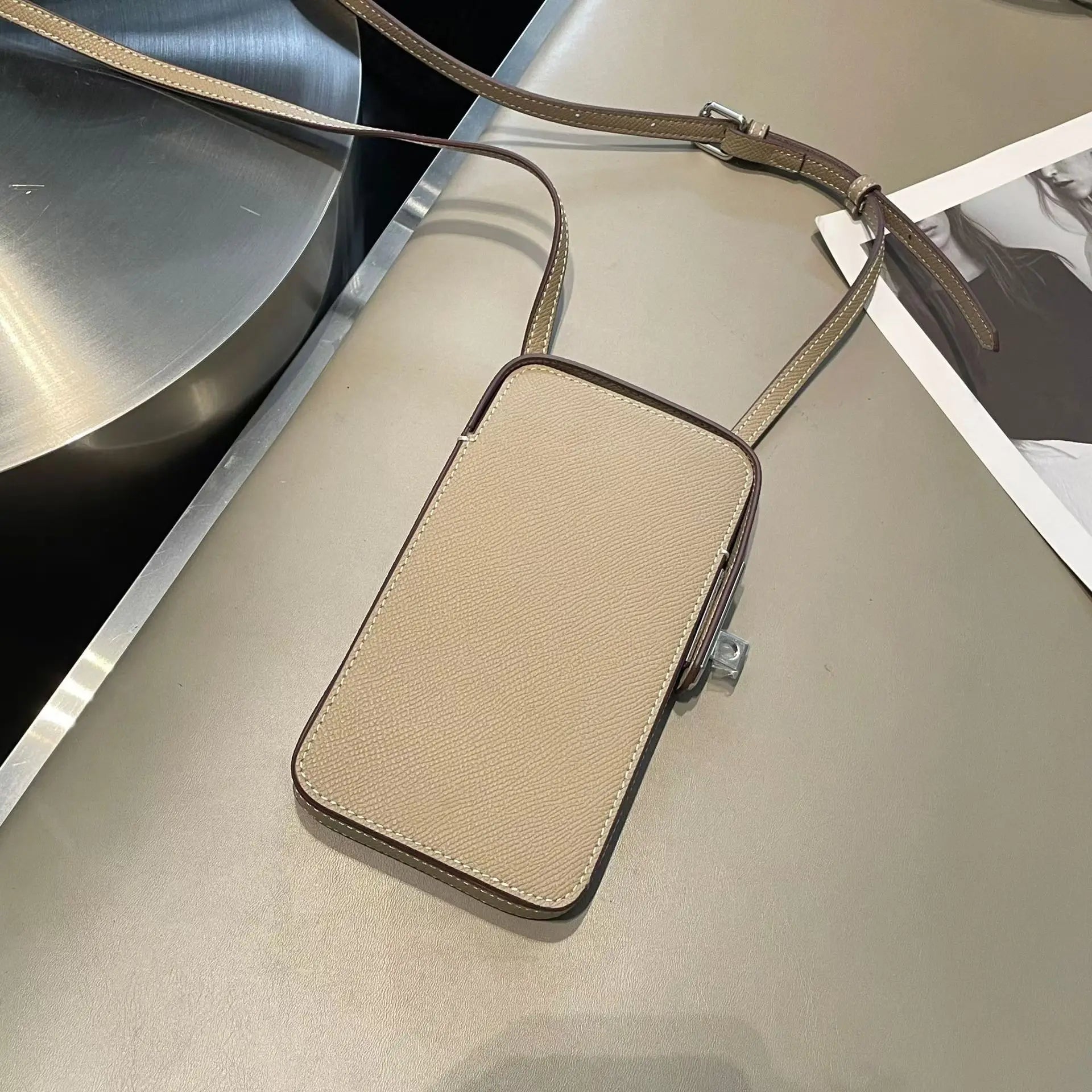 Luxury Design Phone Bag Woman Portable Genuine Leather Cross-body Bag Custom Name Fashion Casual Lady Shoulder Bag Card Wallet