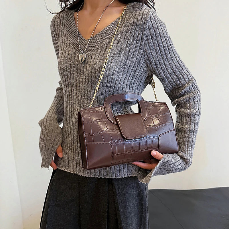 Luxury Clutch Bag Retro Women's Bag Stone Pattern PU Leather Crossbody Bag Female Flap Handbag Shoulder Bag Simple Sac A Main