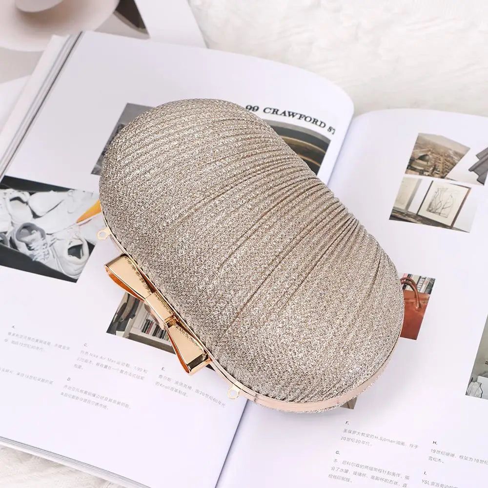 Wedding Bridal Beaded Women Evening Bag Chain Shoulder Handbags Elegant Rhinestones Clutch Egg Shape Evening Bag