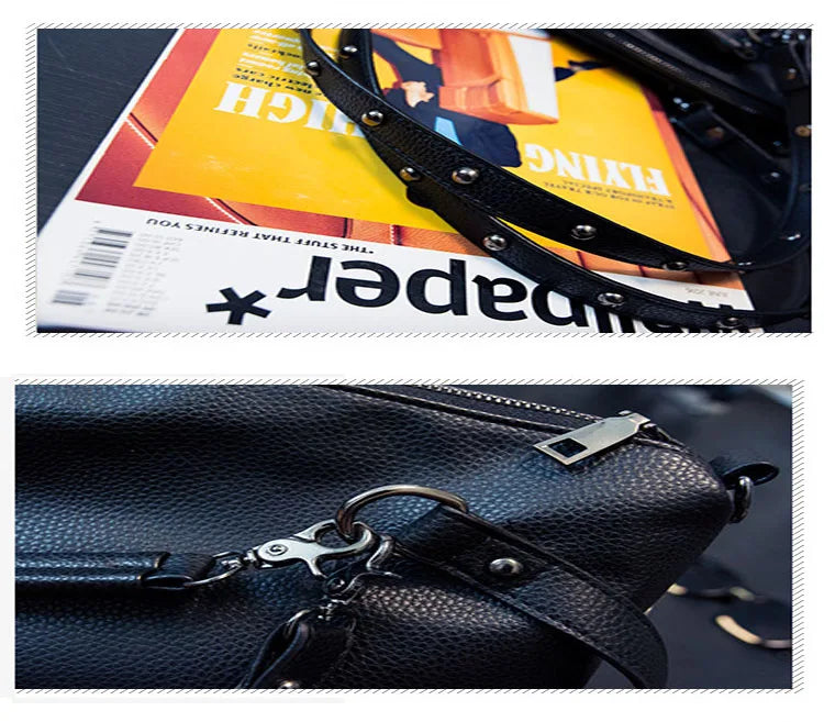 Luxury Pu Leather Handbags Shoulder Bags High Quality Ladies Big Shoulder Messenger Bags Fashion Female Rivet Tote Travel Bag