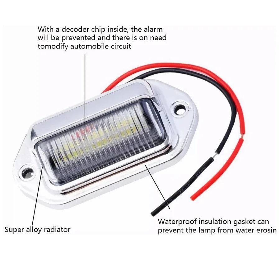 6 LED Car License Plate Light Bright Tag Lamp for Truck SUV RV Trailer Van 12V White Exterior License Plate Light Automotive Car