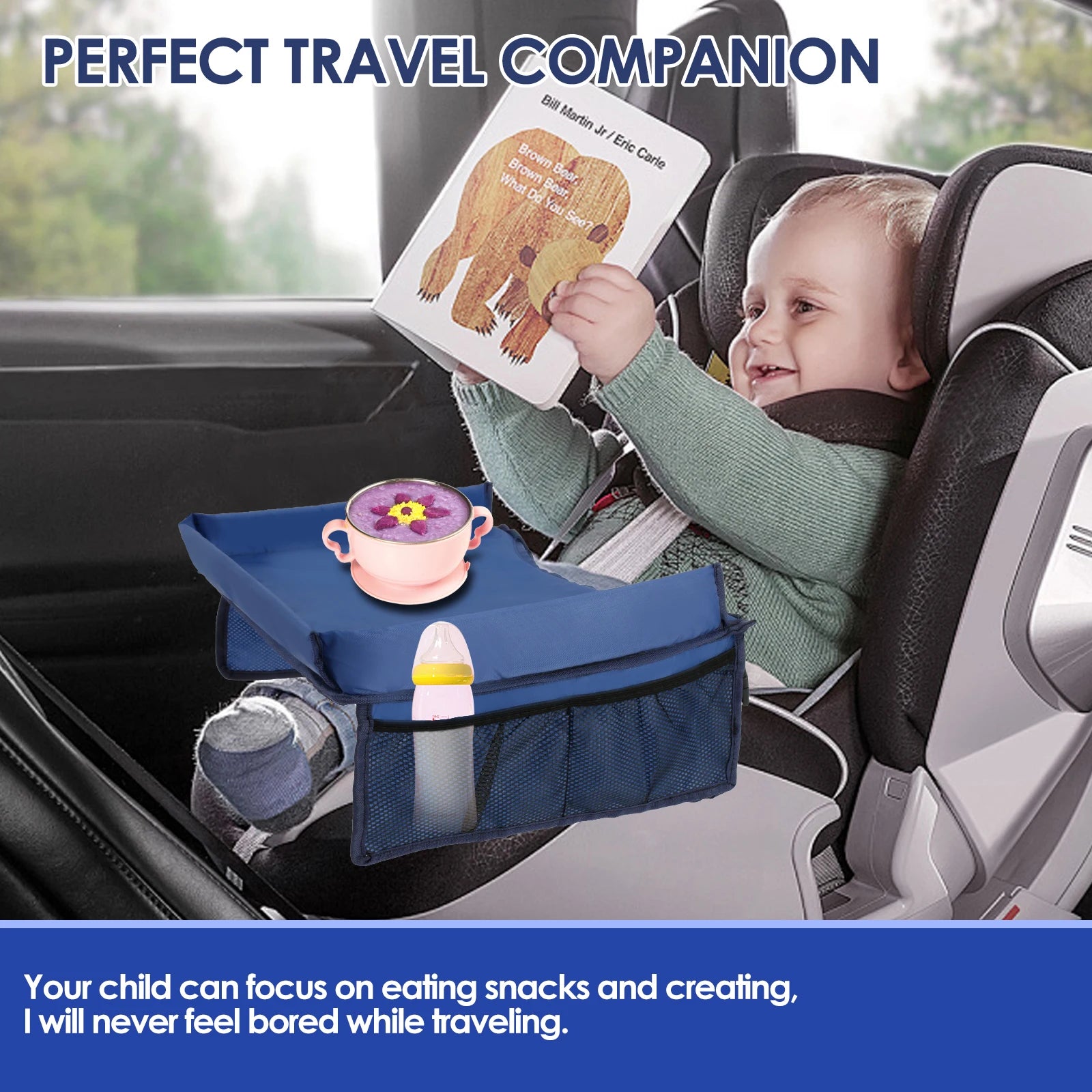 Car Seat Kid Travel Tray Foldable Safety Seat Play Table Organizer Storage Snacks Toys Toddler Car Seat Tray For Kids Activities