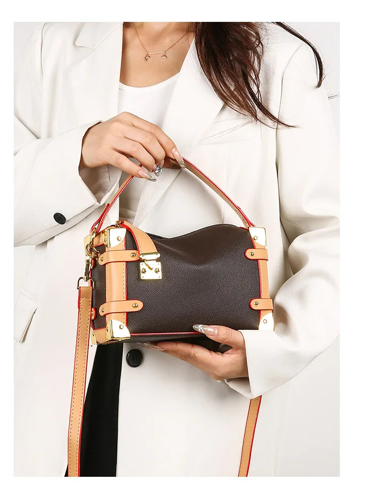 French Luxury Box Bag Mini Square Purse, Multi-Way Shoulder/Crossbody, High-End PU Leather, Compact & Stylish, Elegant Work Bag