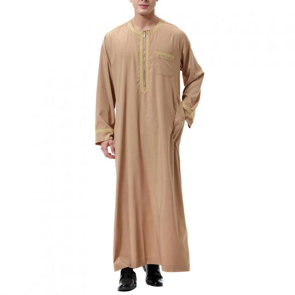 Traditional Muslim Clothing Men's Muslim Shirt robe embroidery Islamic Royalty Dubai Robe O-Neck Long Sleeve Retro Loose Abaya
