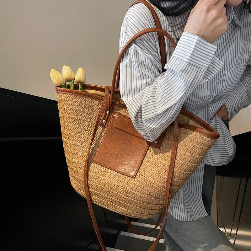 Luxury Designer Straw Beach Bag Large Capacity Beach Shoulder Bag For Women Summer Raffia Handbag Shopper Basket Tote Travel Bag