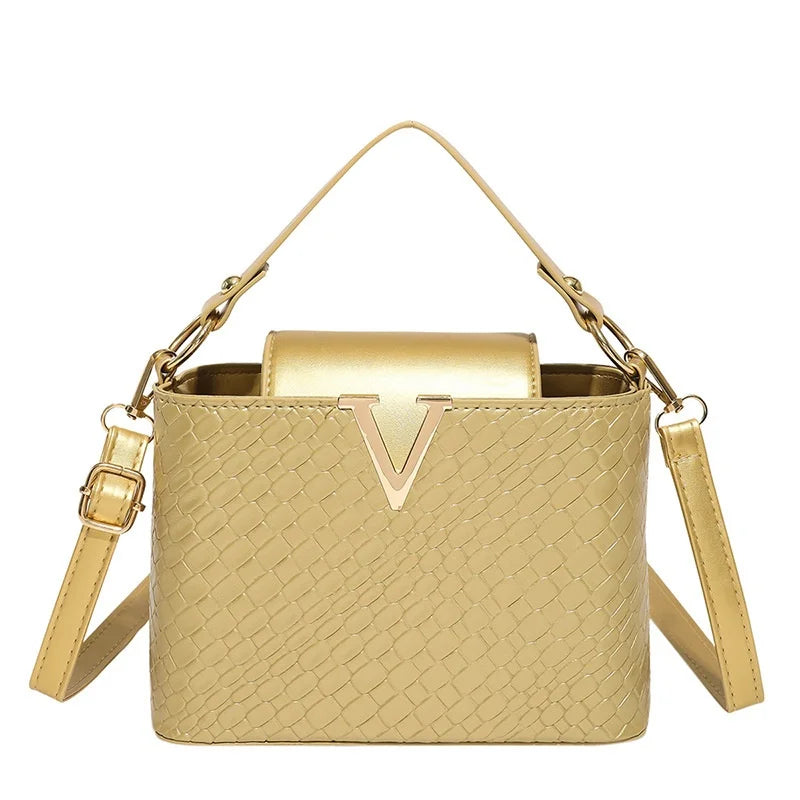 Luxury Women's Tote Bag, Chic V Shaped Stylish Pu Leather Bucket Bag, Top Cover Handbag Women Shoulder Crossbody Bags for Woman