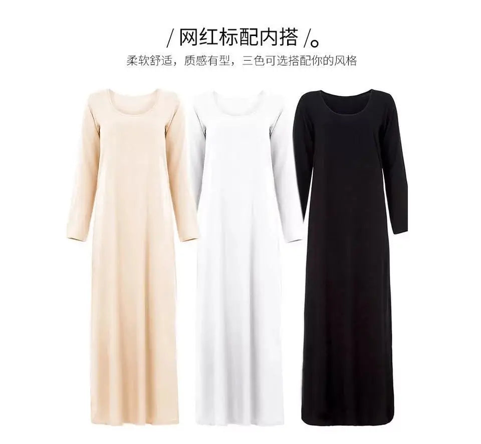 Women's Muslim Worshipwear Basic Long sleeved Laydown Round Neck Dress Middle Eastern Solid Color Robe