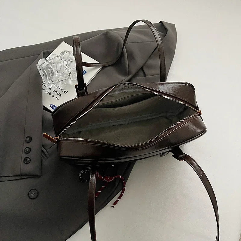 Luxury Black PU Leather Crossbody Bag for Women - Golden Buckle Strap & Red/Black Plaid Tassel, Y2K Underarm Bags Work Bag