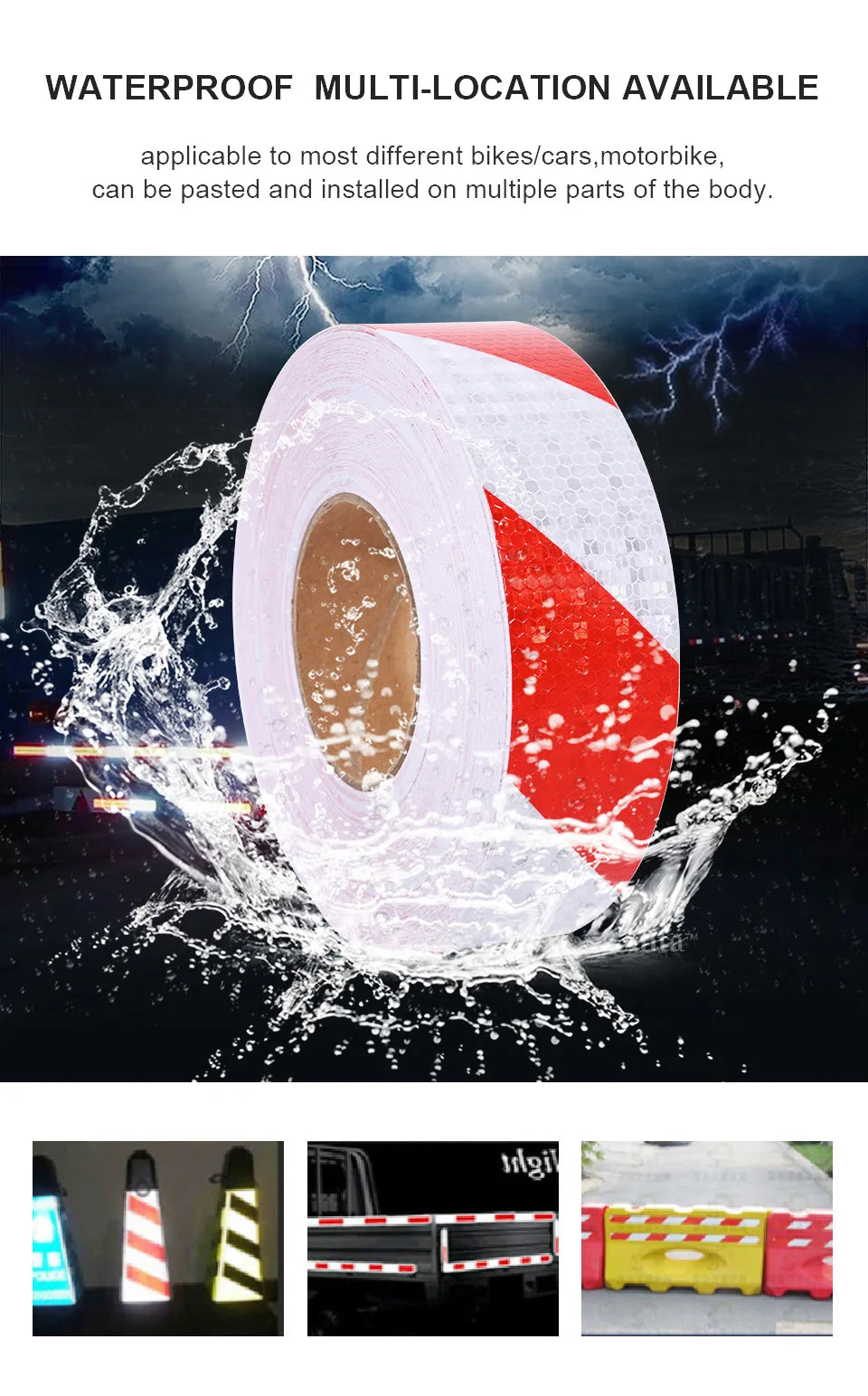 Twill Reflective Tape 5cm*25m Left Right Strips Red White Reflectors Stickers Waterproof Self-Adhesive Safety Conspicuity Decals