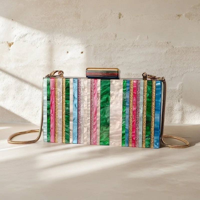 Ladies Handbags Trend Designer Colorful Casual Luxury Brand Shoulder Crossbody Acrylic Striped Pouch Tote Bags Purses For Women