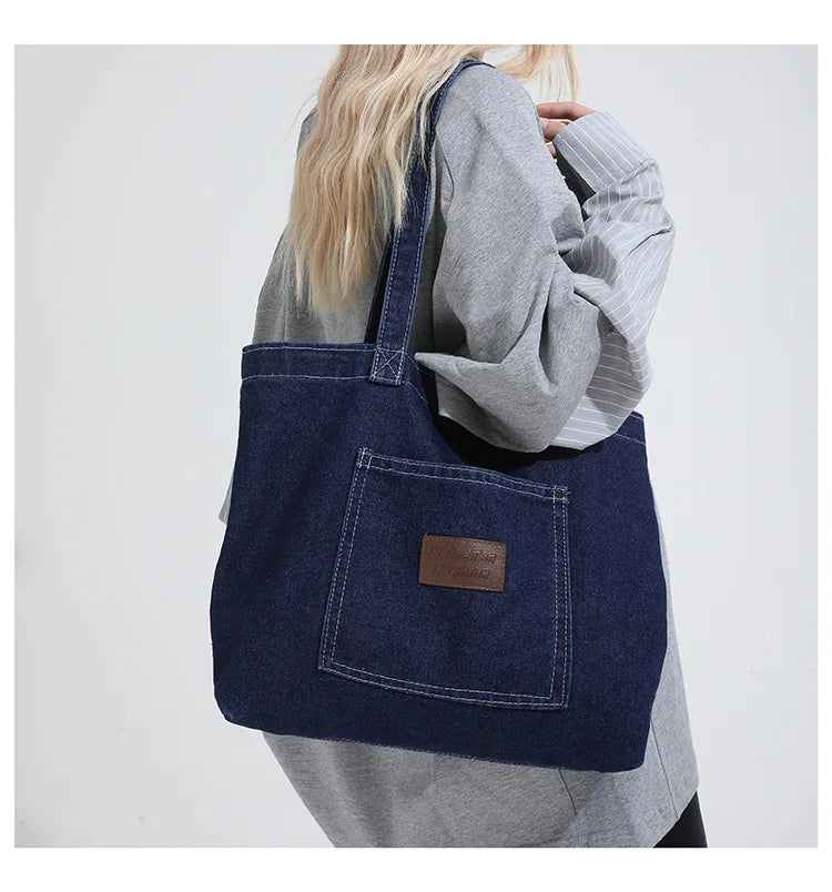 Denim Shoulder Bag Fashion Versatile Daily Commute Large Capacity Handbag
