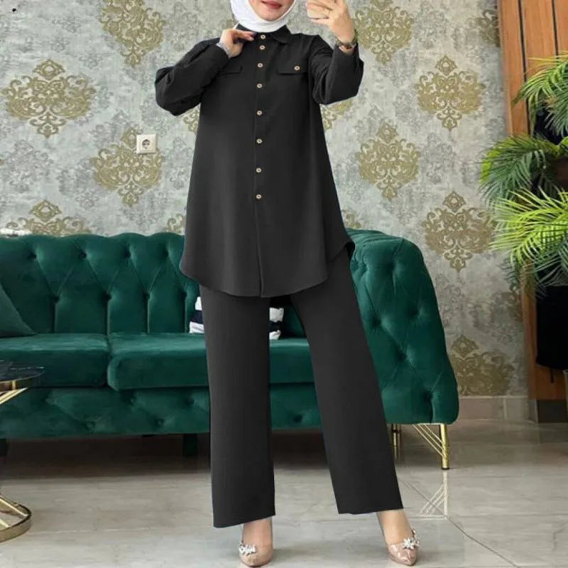 Muslim Women's Long Sleeve Shirt with Pocket Cover Collar Hot Sale Of The Season Spring Summer New Style Comfortable Casual C...
