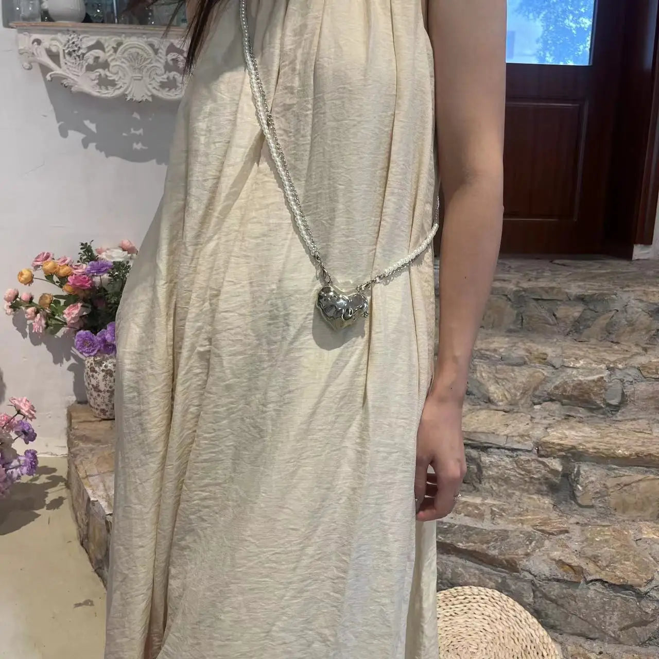 Fashionable Metal Heart Waistband Bag Luxury Satchel Pearl Chain Crossbody Bags For Women Shoulder Bag Handbag Accessories