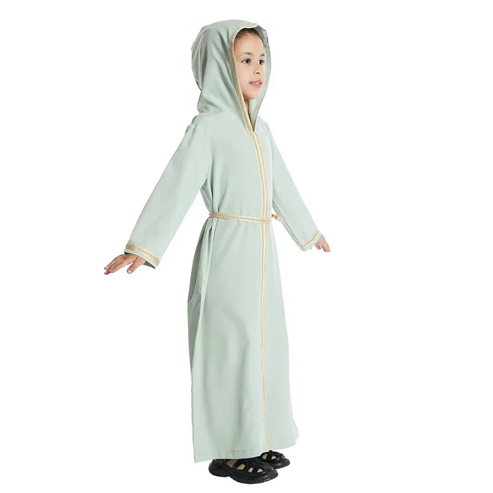 Muslim Girls Hooded Dress Eid Djellaba Ramadan Islam Clothing Turkey Kaftan Saudi Arab Robe Jalabiya Prayer Garment Caftan Gown