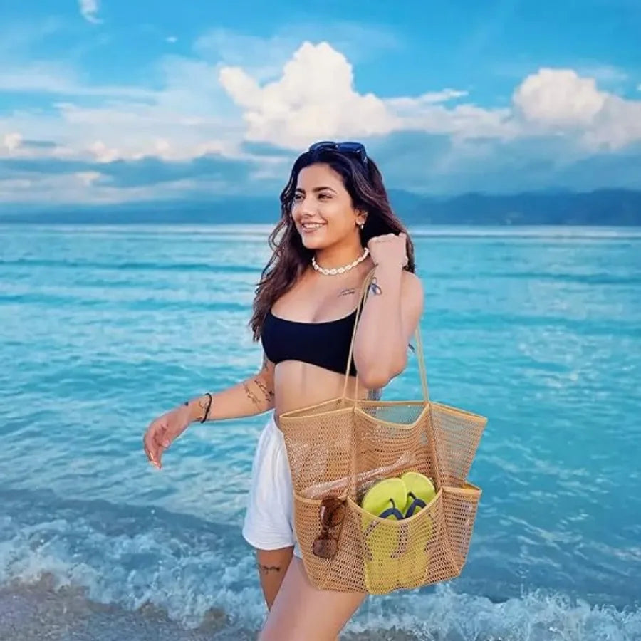 Beach Storage Bag Mesh Tote Bag for Women Gifts for Her Waterproof Beach Vacation Pool Travel Bath Swimming Toiletries Bag