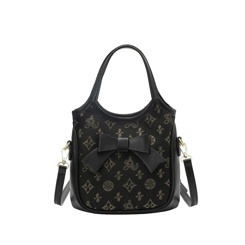 PU Hand-held Bow Bucket Bag Trendy Fashion Shoulder Bag Simple Versatile Women's Bag Commuter