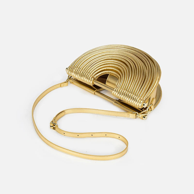 Handbags for Women 2025 New Gold Luxury Designer Brand Handwoven Noodle Bags Half Round Pulled Hobo Silver Evening Clutch Chic