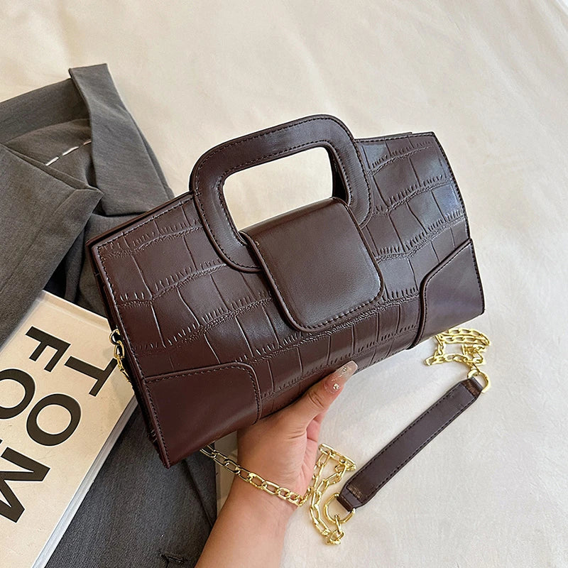 Luxury Clutch Bag Retro Women's Bag Stone Pattern PU Leather Crossbody Bag Female Flap Handbag Shoulder Bag Simple Sac A Main