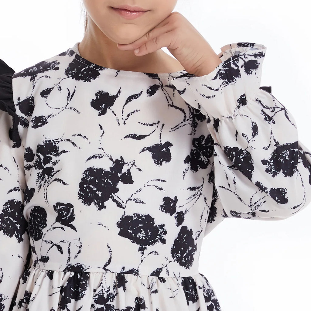 Abaya Girls Long Sleeve Dresses,Muslim Floral Dress for Kids,Conservative Outfits,Full Cover Robe Gown,Children's Beaching Dress