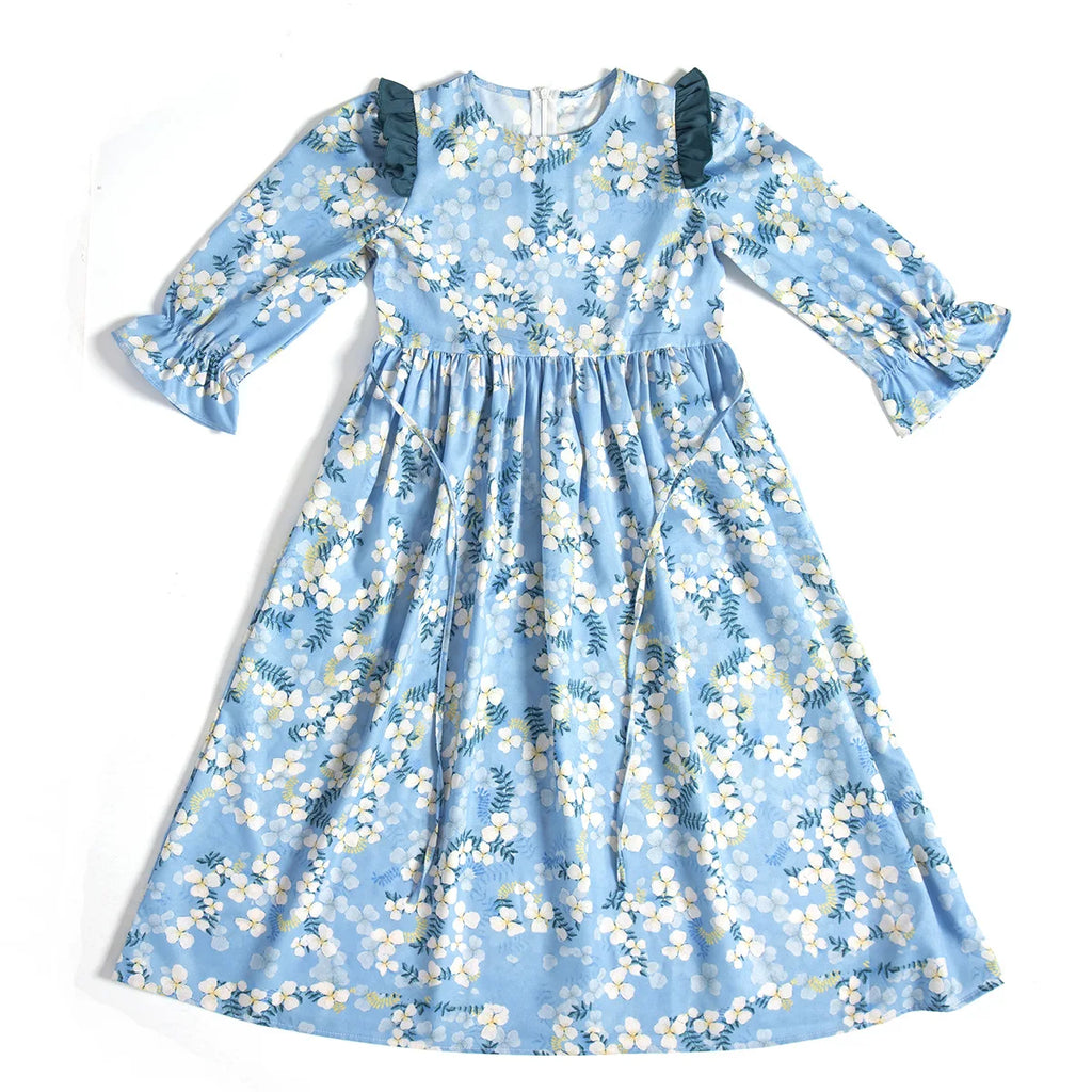 Abaya Girls Long Sleeve Dresses,Muslim Floral Dress for Kids,Conservative Outfits,Full Cover Robe Gown,Children's Beaching Dress