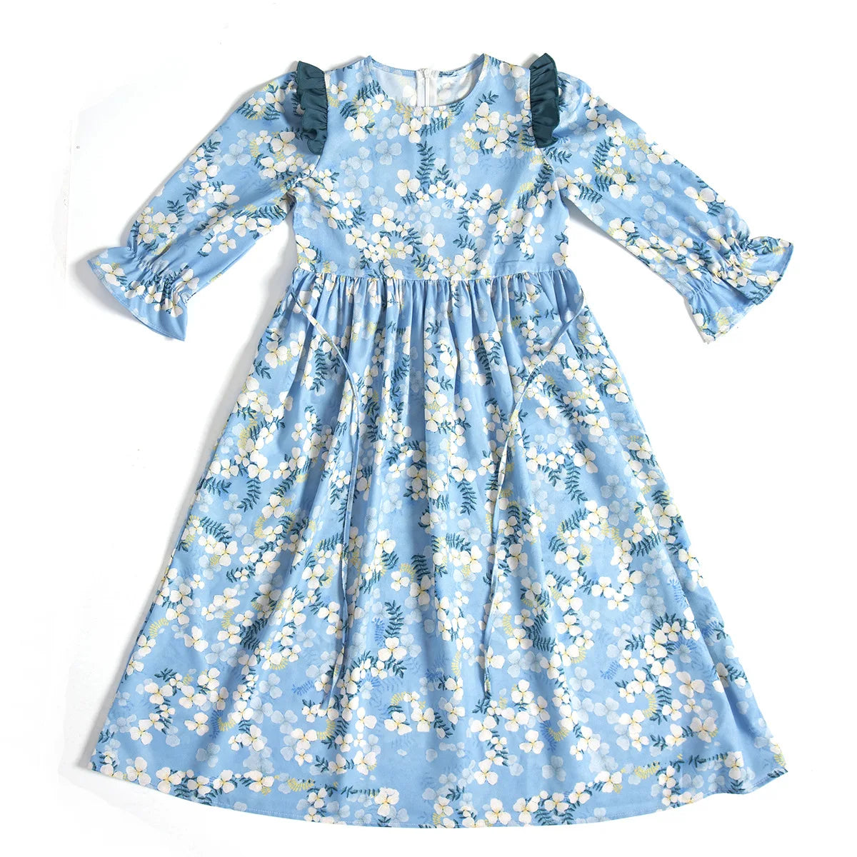 Abaya Girls Long Sleeve Dresses,Muslim Floral Dress for Kids,Conservative Outfits,Full Cover Robe Gown,Children's Beaching Dress