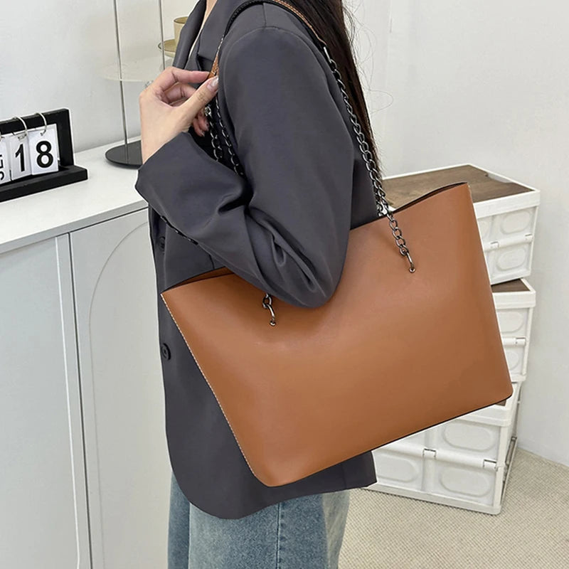 Luxury PU Leather Tote Bag For Women New Chains Shoulder Bag Large Capacity Handbag Travel Female Handle Bag bolso