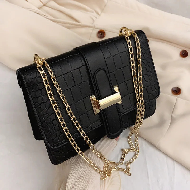 Luxury Stone Pattern Women Single Shoulder Crossbody Bags Fashion PU Leather Chains Handbags Messenger Bag Small Square Bag