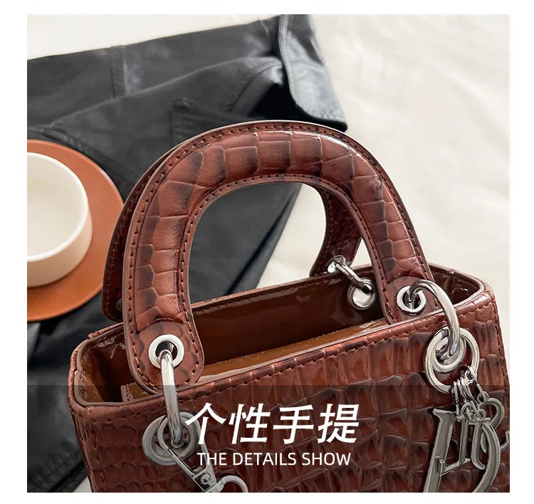 Women's Princess Diana - Style Glossy Crocodile Shoulder Bag - High - End,Versatile Messenger for On - the - Go luxury designer