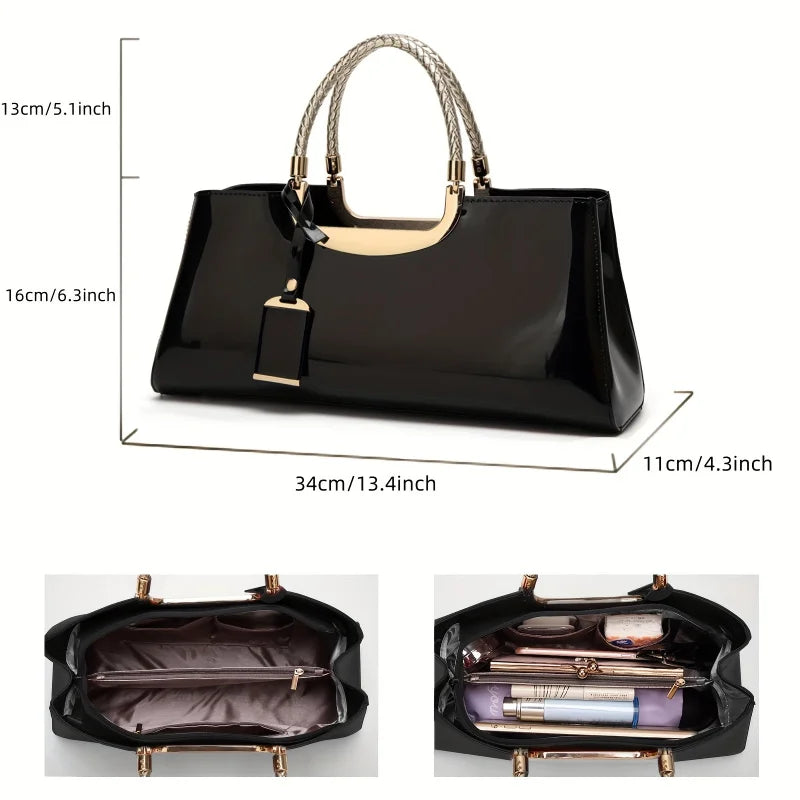Elegant ladies' evening handbag - shoulder bag, patent leather glossy leather PU leather crossbody bag