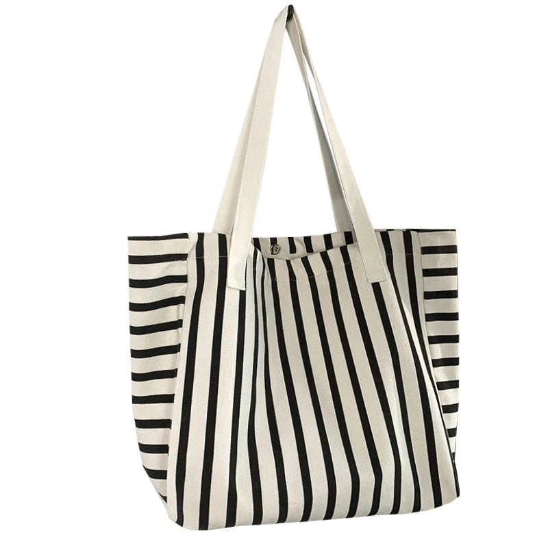 New Beach Tote Bag Fashion Women Canvas Summer Large Capacity Striped Shoulder Bag Tote Handbag Shopping Shoulder Bags ﻿