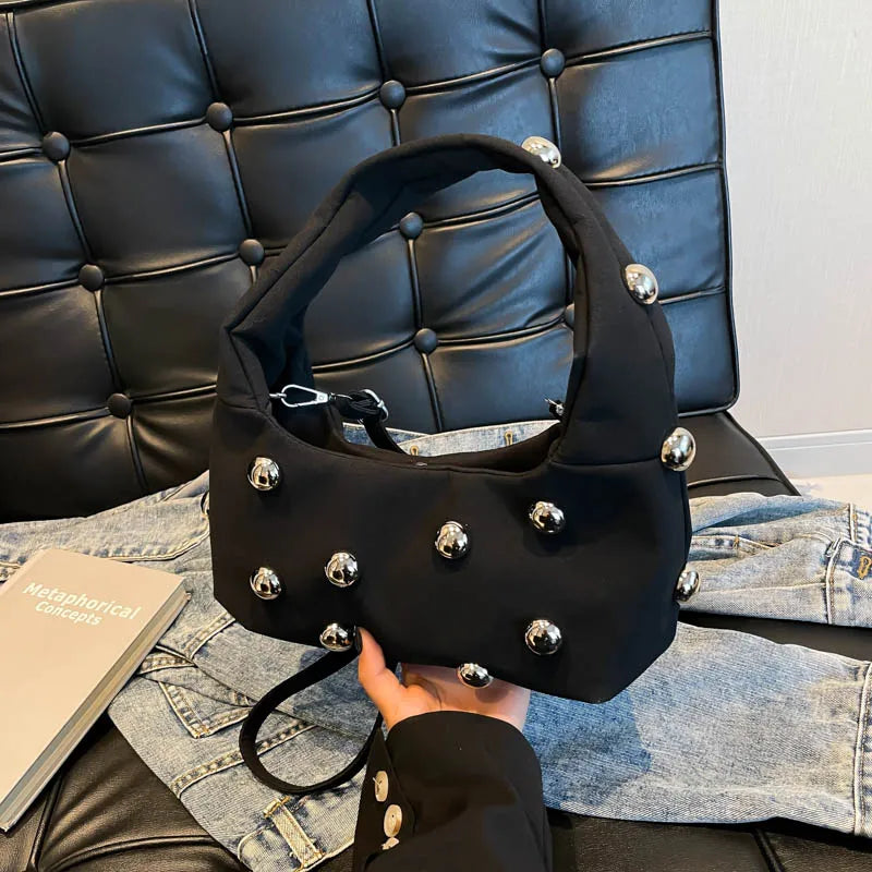 Luxury Purple Handbag For Women Luxury Studded Beading Handbags Wine Red Purse Solid Color Suede Leather Shoulder Crossbody Bags