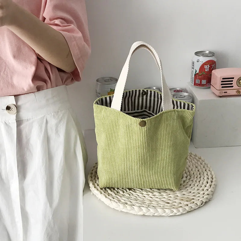 Lunch Bag Corduroy Canvas Lunch Box Drawstring Picnic Tote Eco Cotton Cloth Small Handbag Dinner Container Food Storage Bags