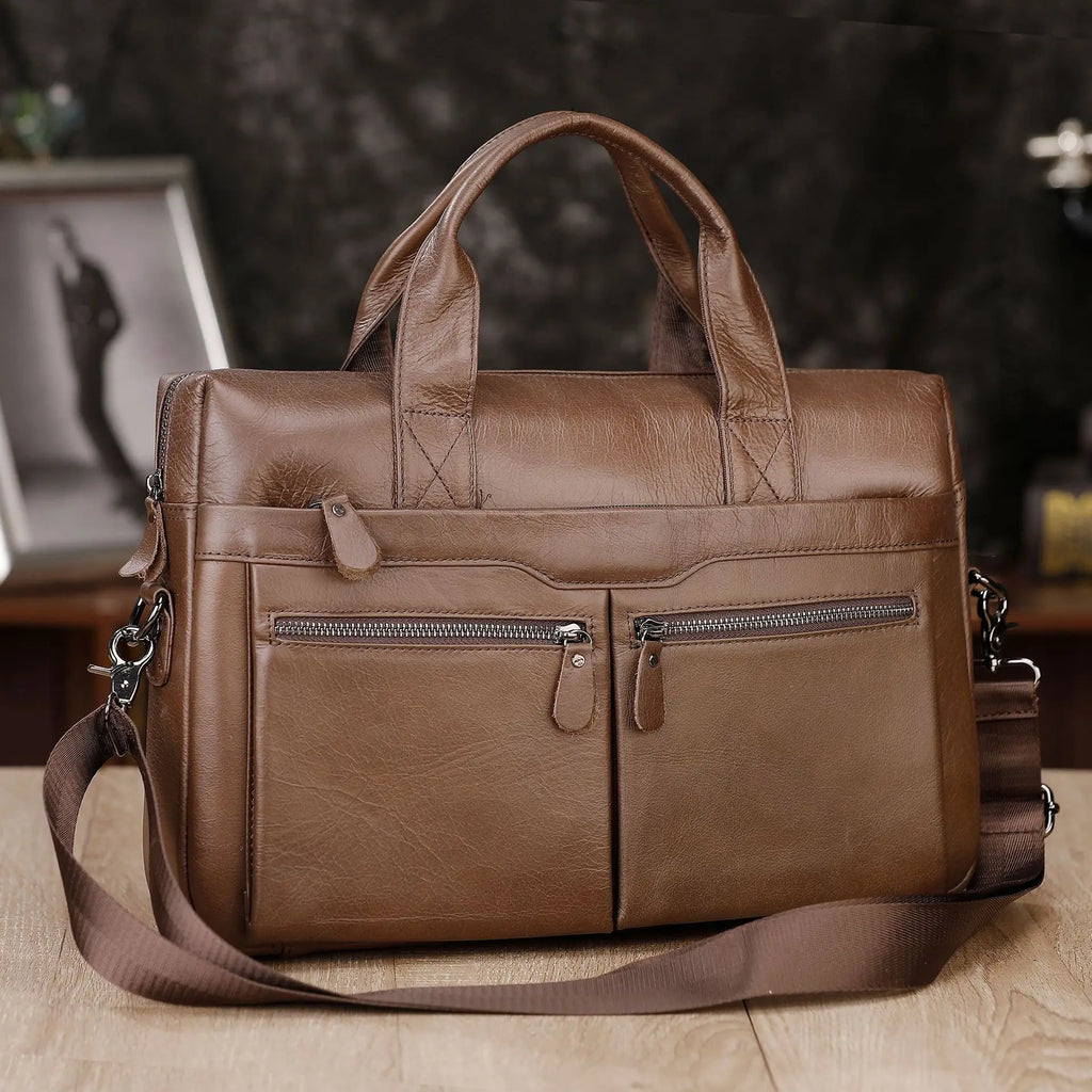 Business Laptop Bag Men Genuine Leather Handbags Male Leather Travel Briefcases Men High Quality Cowhide Leather Messenger Bags