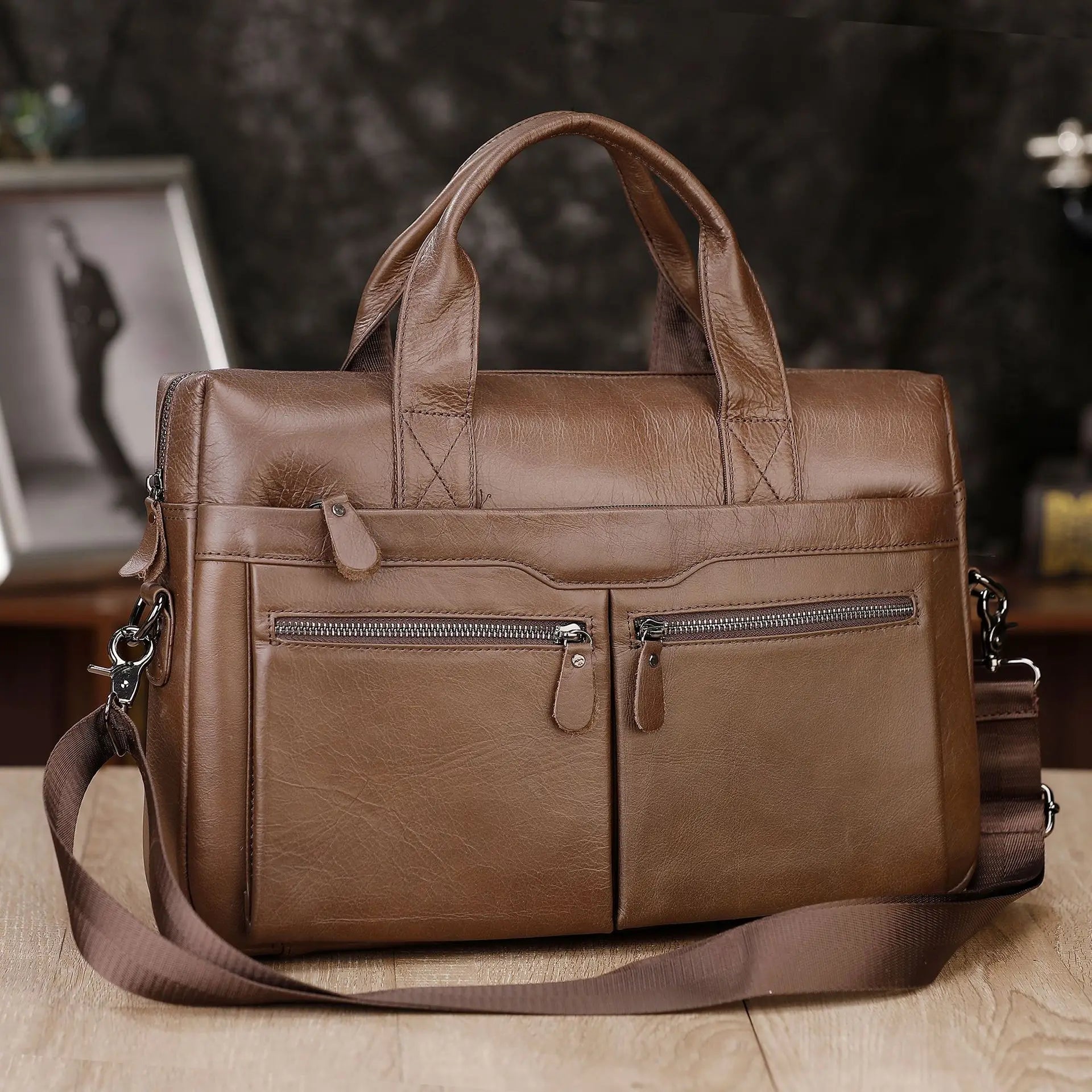 Business Laptop Bag Men Genuine Leather Handbags Male Leather Travel Briefcases Men High Quality Cowhide Leather Messenger Bags