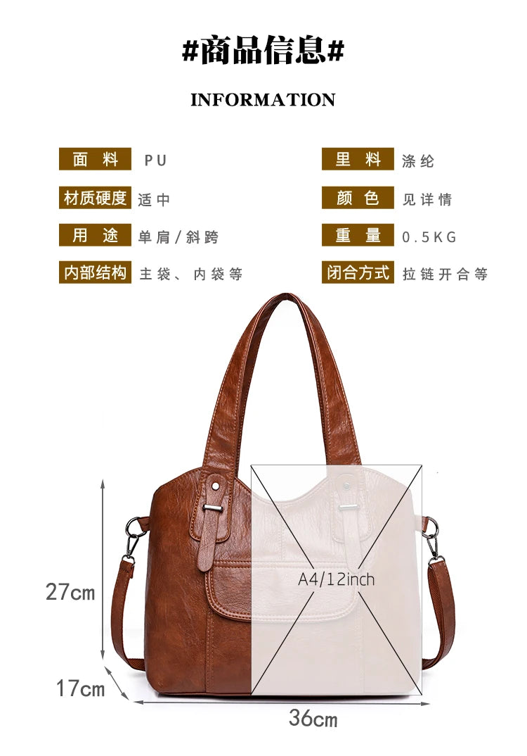 Luxury Soft Leather Handbags Designer Retro Crossbody Bags for Women 2023 New Large Capacity Ladies Shoulder Messenger Bag