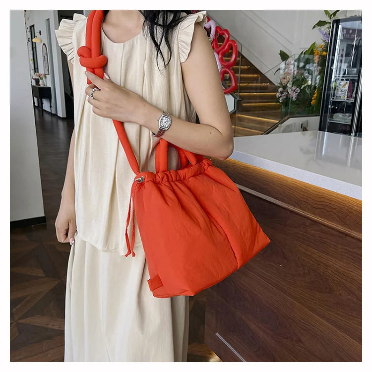 Women Shoulder Crossbody Bags Casual Nylon Padded Tote Bag Designer Soft Puffer Simple Vintage Large Capacity Handbags