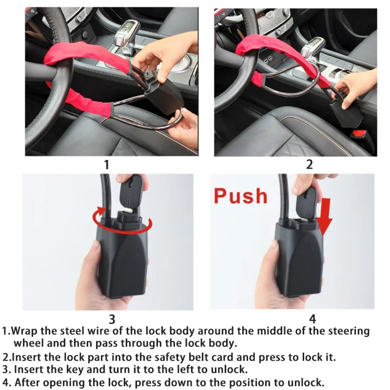 Heavy Duty Steering Wheel Lock Anti Theft Device Universal Fit Security Lock for Car Truck SUV Van Vehicle Protection