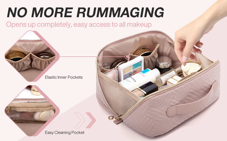 BAGSMART Women's Cosmetic Bag Large Capacity Storage Waterproof Makeup Bags Wide-open Cosmetic Pouch travel essentials