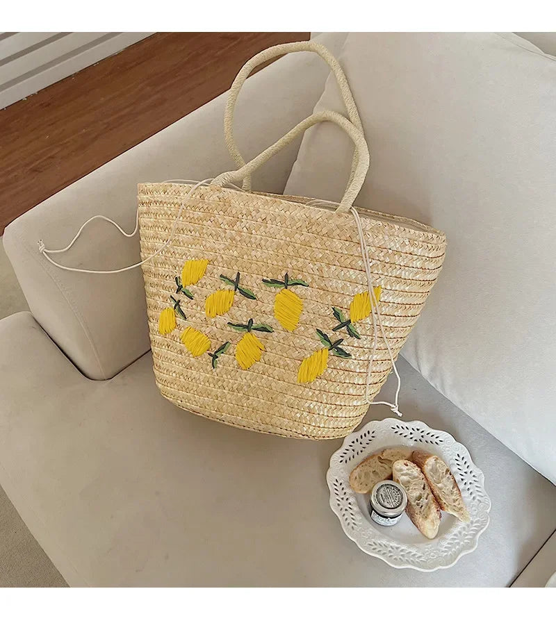 Handmade Straw women Handbags Summer Tote Large capacity Embroidery Vacation Beach bag Female Shoulder Bag bolsa feminina