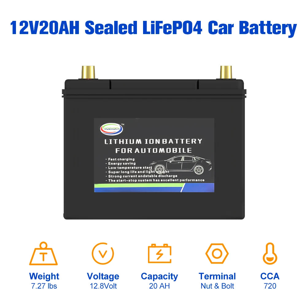 Car LiFePO4 Starting Battery 12.8V 256Wh CCA720A With Jump Starter Protection 100A Automobile Car Lithium Battery For Cars,Truck