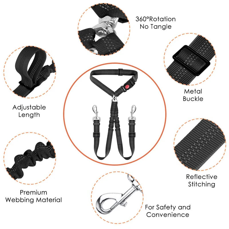 Multi-functional Dog Seat Belt for Car Pet Car Headrest Restraint Safety Seatbelt Reflective Adjust Elastic Bungee Dog Leash
