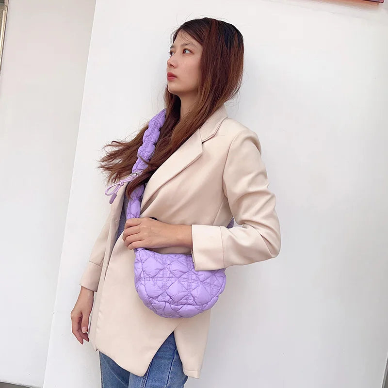 Crossbody Bag for Women Drawstring Strap Hobo Bag Puffer Zipper Underarm Bag Clutch Purse for Travel Shopping