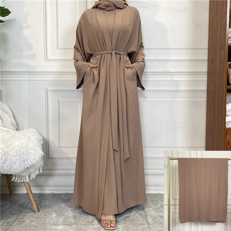 Abaya Women Muslim Long Dresses African Open Kaftan Dubai Turkey 2 Piece Set Luxury Islam Morocco Clothing Caftan Fashion Modest