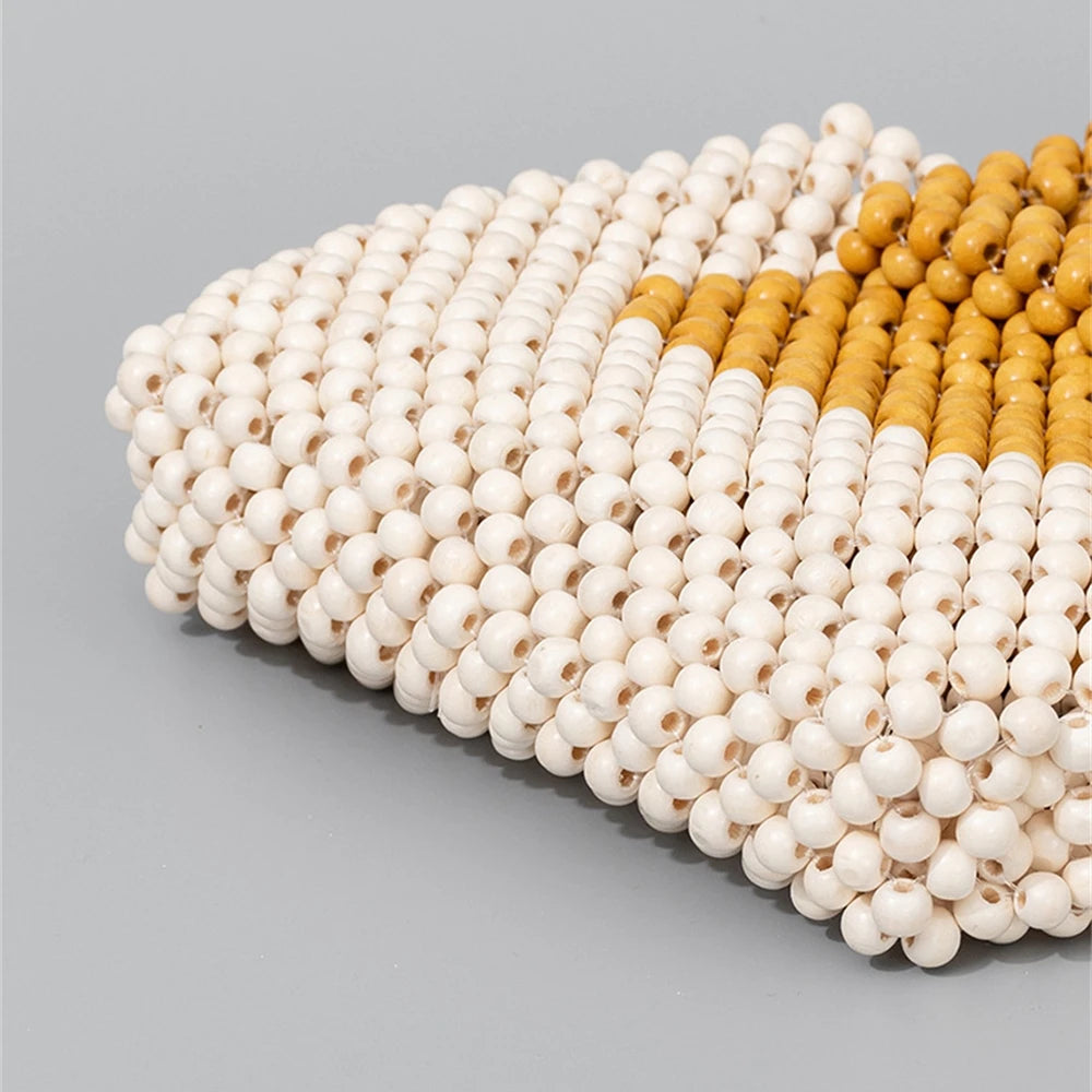 Luxury Wooden Beads Tote Bags Vintage Women's Square Handbag Handmade Fashion Banquet Bags Summer Casual Beach Purses Bag Bolsos