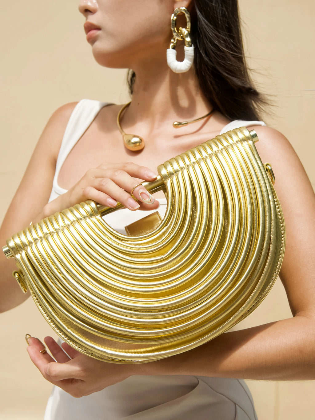 Handbags for Women 2025 New Gold Luxury Designer Brand Handwoven Noodle Bags Half Round Pulled Hobo Silver Evening Clutch Chic