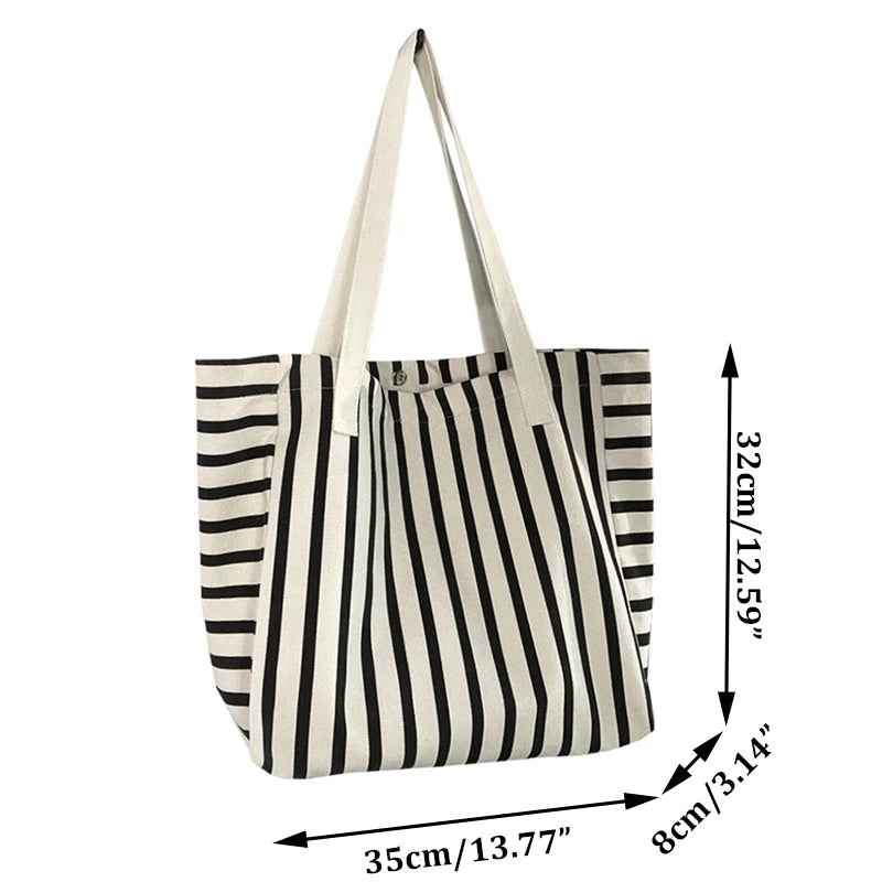 New Beach Tote Bag Fashion Women Canvas Summer Large Capacity Striped Shoulder Bag Tote Handbag Shopping Shoulder Bags ﻿
